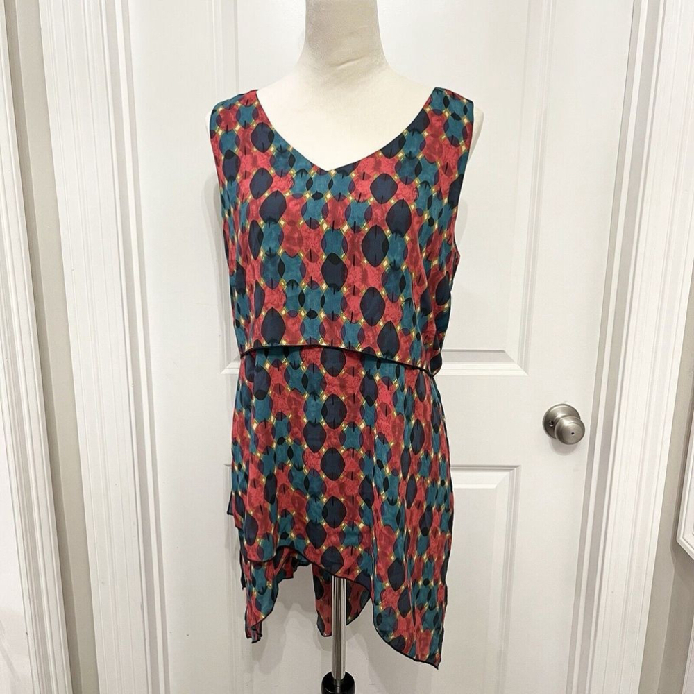 John Mark Multicolor Assymetrical‎ Tiered Sleeveless Long Tunic Top SZ L